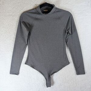 344-Free People Gray Long Sleeve Bodysuit